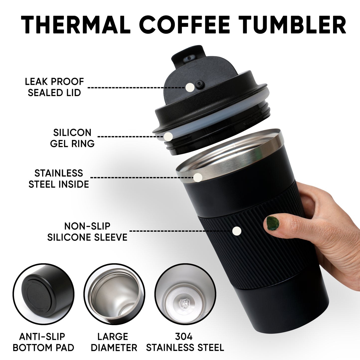 Mocha Coffee Tumbler - 510 ml | 12 Hrs Hot & Cold | Non Slip Grip | Easy to Carry