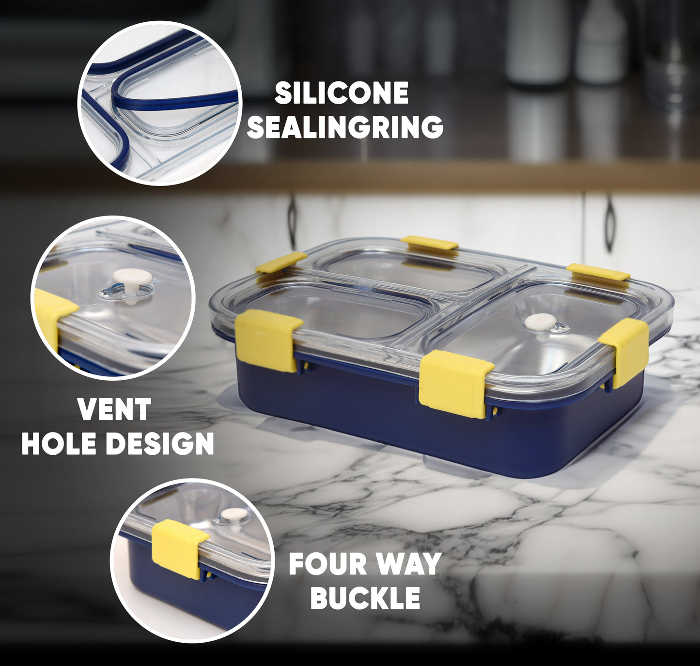 Bento Bliss Lunch Box - 3 Compartment (100% Leak Proof)