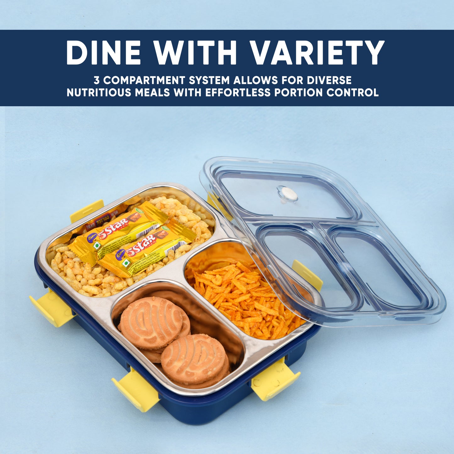 Bento Bliss Lunch Box - 3 Compartment (100% Leak Proof)