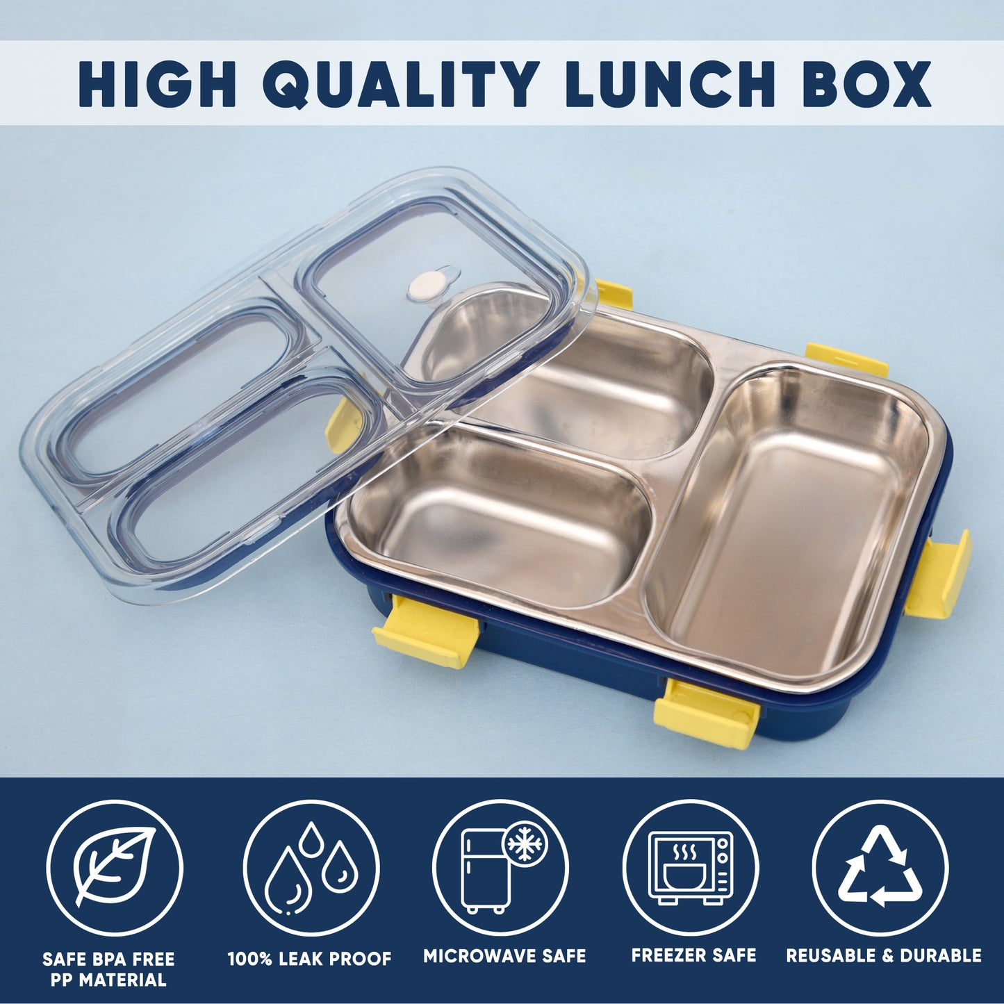Bento Bliss Lunch Box - 3 Compartment (100% Leak Proof)