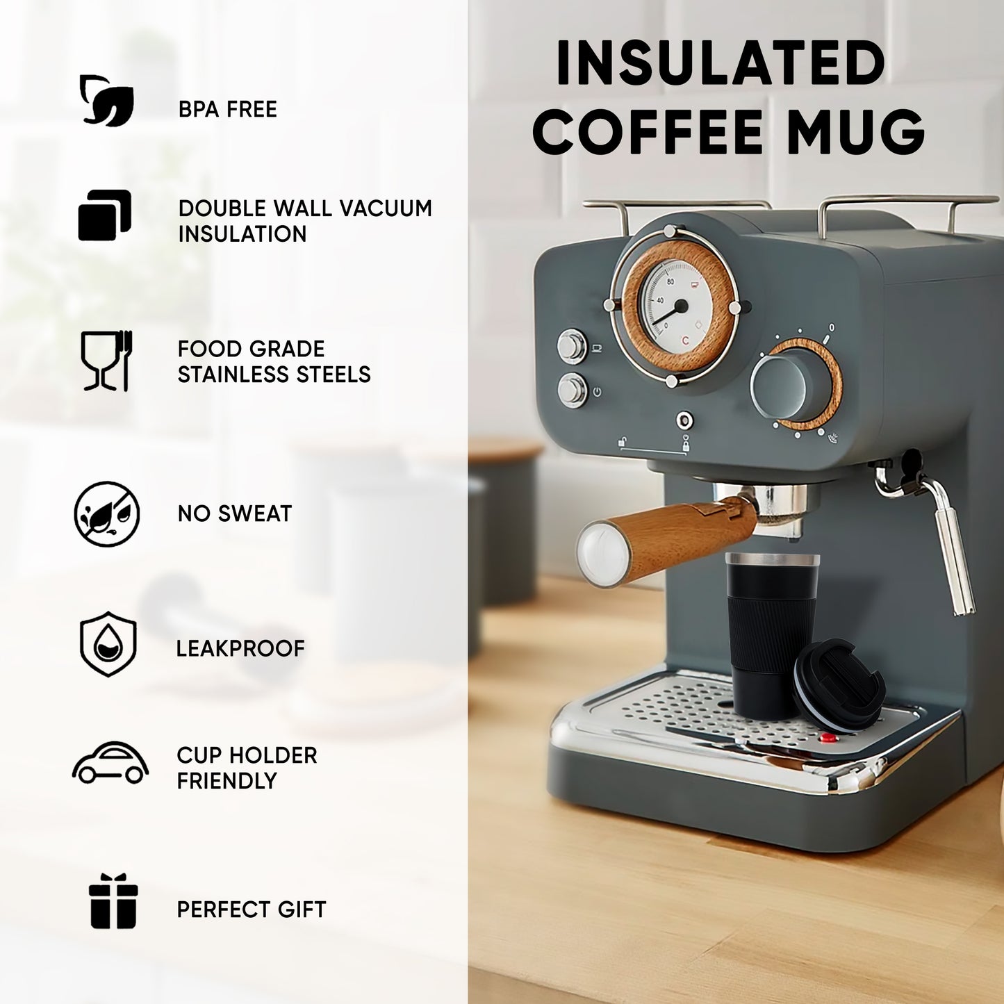 Mocha Coffee Tumbler - 510 ml | 12 Hrs Hot & Cold | Non Slip Grip | Easy to Carry