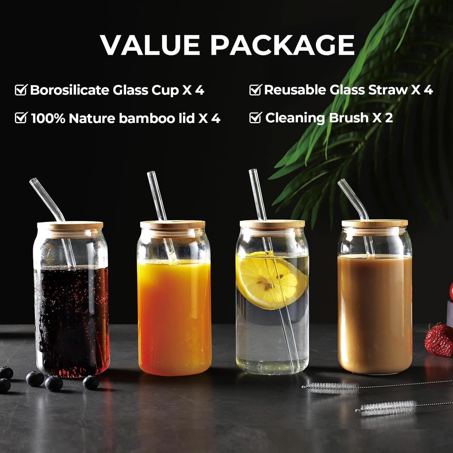 Glass Coffee Tumbler Set of 4 by Bento Bliss | Eco-Friendly & Stylish Mug