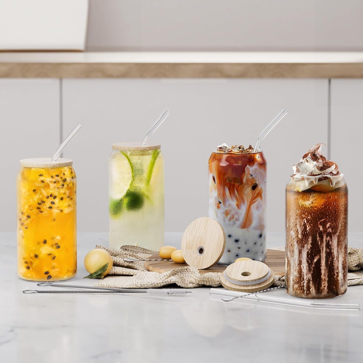 Glass Coffee Tumbler Set of 4 by Bento Bliss | Eco-Friendly & Stylish Mug