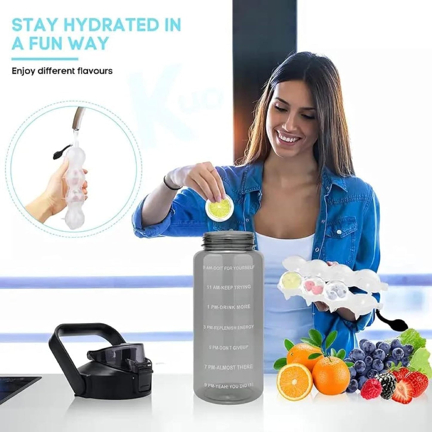 Bento Bliss UltraSip 2L Motivational Bottle – Time Marker & Carry Strap